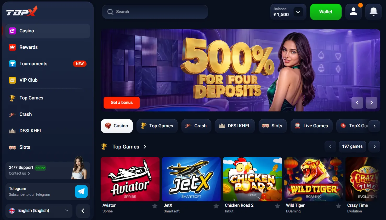 TopX Casino: creating and using an account