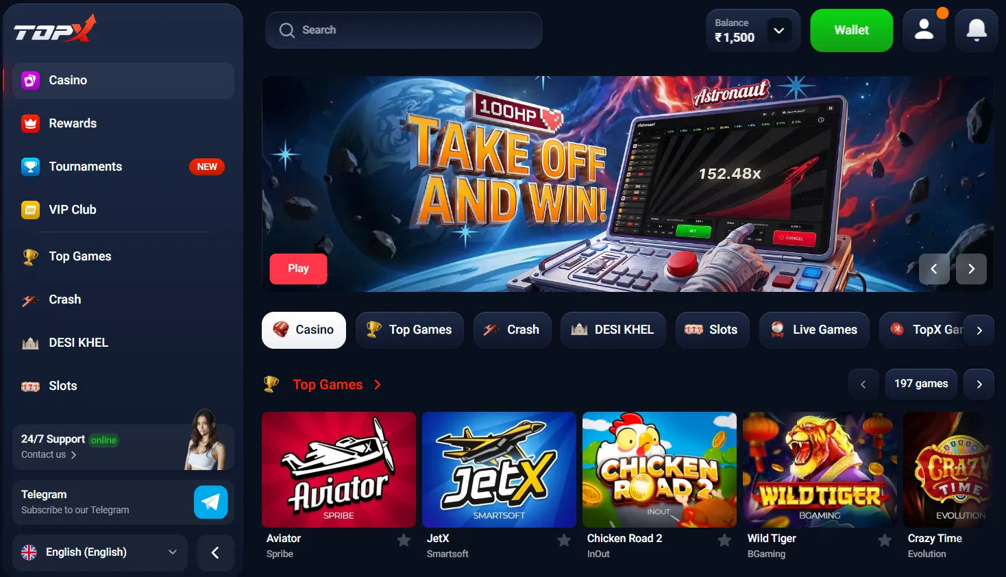 Welcome bonus and loyalty rewards after TopX login